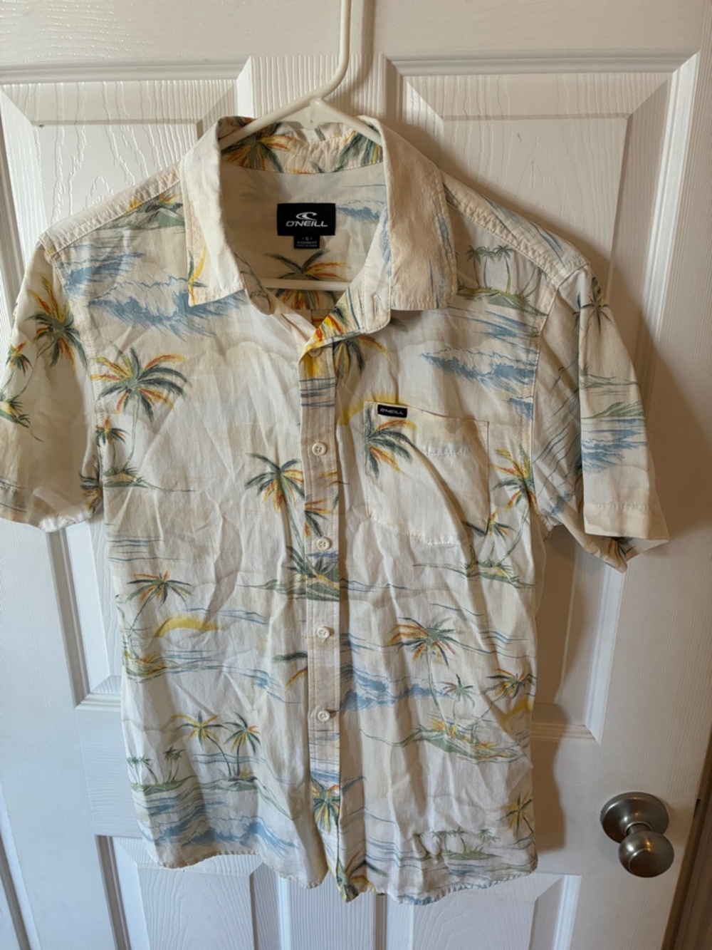O'Neill Cream Short-Sleeve Tropical Palm Button-Up Shirt